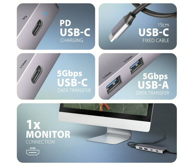 Axagon HMC-5H60 USB-C 5Gbps 5in1 hub - 1485453 - zdjęcie 5